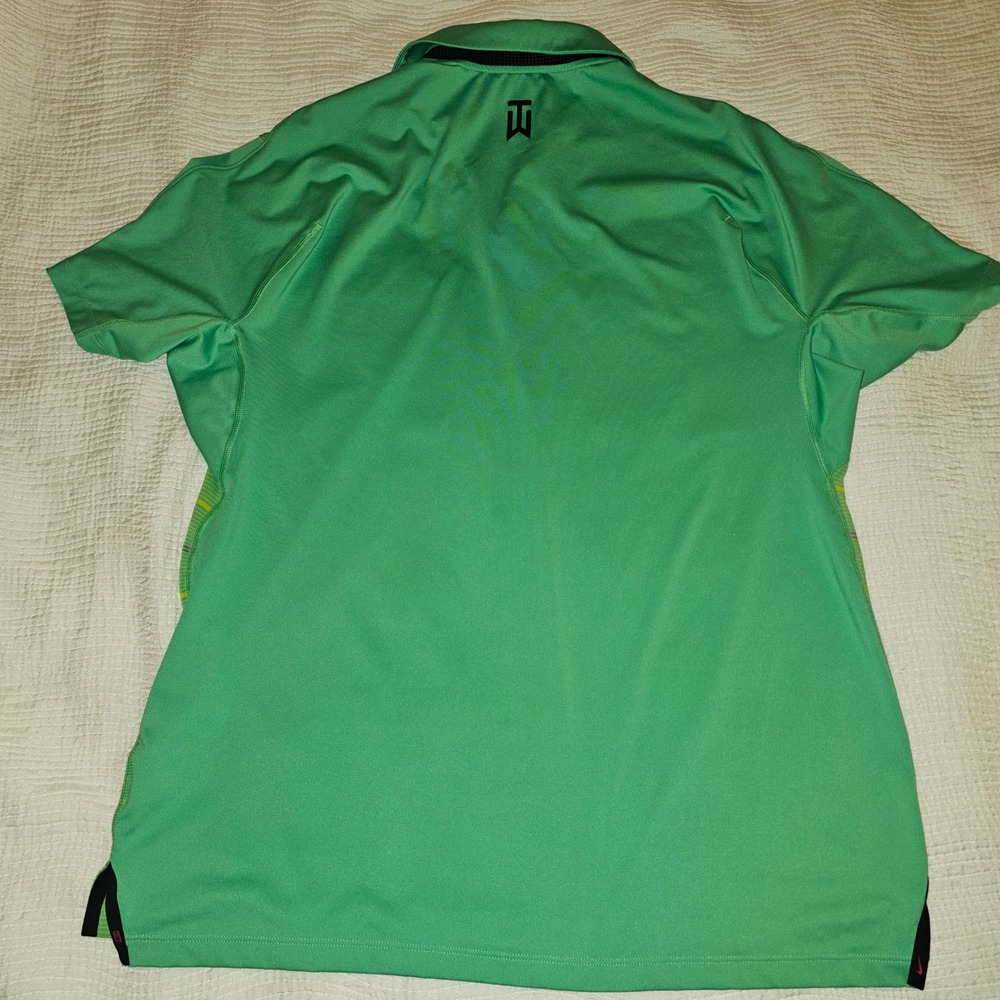 Nike Golf Shirt Mens Large Green Like New Tiger Woods Collection Dri-FIT Stripe - Picture 4 of 5